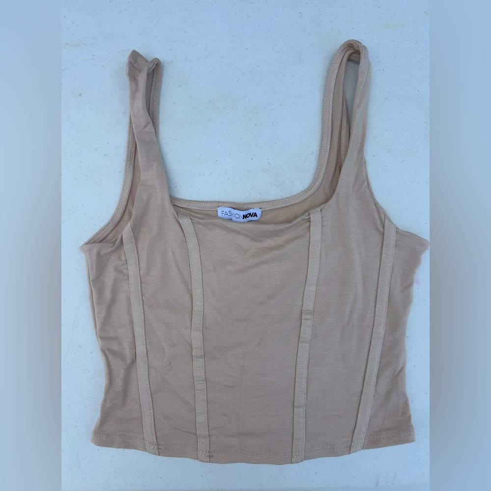 Fashion Nova Beige Sleeveless Top.